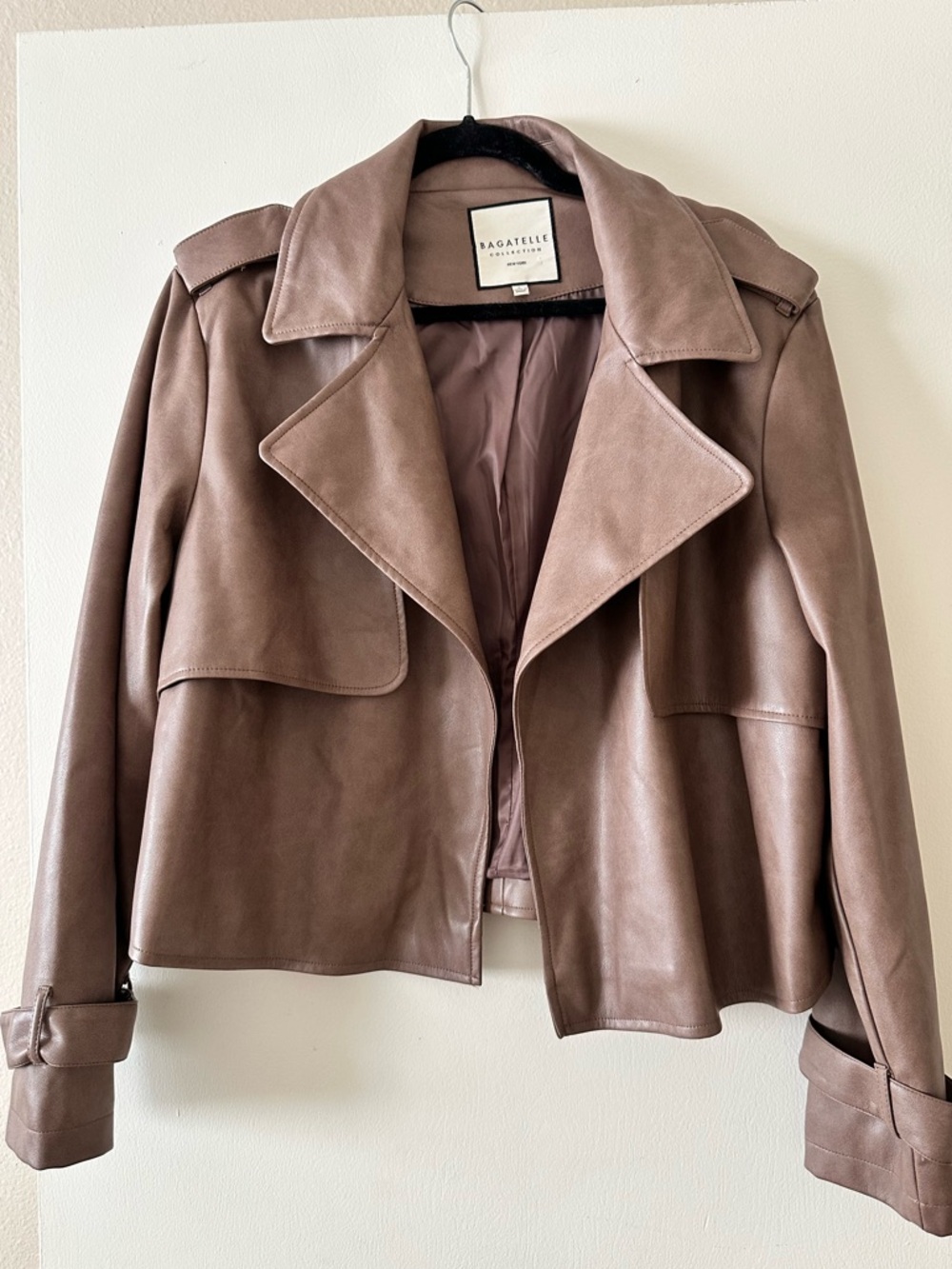 bagatelle Taupe Cropped Faux-Leather Trench Jacket